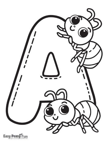 Free Printable Letters Alphabet Coloring Pages - Easy Peasy and Fun Colouring Pages Alphabet Letters, Coloring Pages Abc, Color Alphabet Letters, A Coloring Sheet, A Coloring Pages Letter, Activities With The Letter A, Letter A Kindergarten Activities, Coloring Alphabet Letters Free Printable, A Is For Worksheet