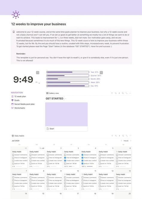 12 week year notion goal planner template, digital marketing course, business growth aesthetic clock tripplanner #plannerdownload #questionnairesforplanners🌲 12 Week Year Notion, Goal Planner Template, Study Planner Free, Growth Aesthetic, 12 Week Year, Planner Minimal, Life Planner Organization, Weekly Hourly Planner, Weekly Planner Free