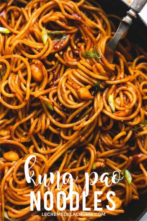 Kung Pao Shrimp Noodles, Kung Pao Chicken With Noodles, Best Asian Noodle Recipes, Kung Pao Spaghetti, Kung Pao Noodles, Kung Pao Sauce, Spicy Asian Noodles, Asian Pasta, Chinese Food Recipes