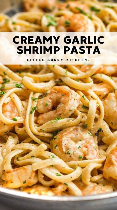 Creamy Garlic Shrimp Pasta, Creamy Garlic Shrimp, Shrimp Pasta Recipes Easy, Creamy Shrimp Pasta, Garlic Shrimp Pasta, Easy Pasta Dinner, Shrimp Dinner, Shrimp Recipes For Dinner, Seafood Appetizers