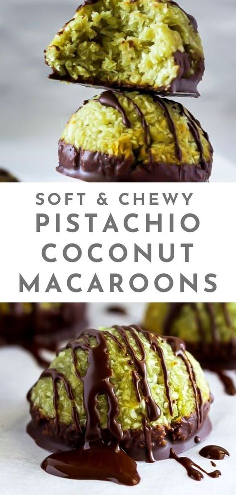 These easy homemade pistachio coconut macaroons are chewy and soft and made without sweetened condensed milk! A hint of rosewater makes these so special! Perfect for Christmas! Dark Chocolate makes these so special! Great homemade coconut cookies for the holidays #christmas #cookies #holidaybaking Pistachio Coconut Macaroons, Christmas Coconut Macaroons, Macaroons Recipe Coconut, Best Coconut Macaroons Recipe, Christmas Coconut Cookies, Coconut Christmas Cookies, Slow Cooker Country Style Ribs, Country Style Ribs Recipe, Cookies With Coconut