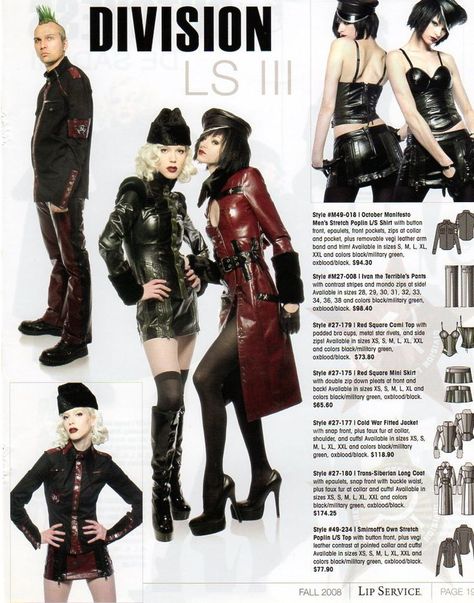 Lip Service mall goth 2005 magazine scan Leather Clothes, Leather Outfits, Lip Service, Fashion Catalogue, Mall Goth, Calendar Design, Alternative Outfits, 2000s Fashion, Dark Fashion