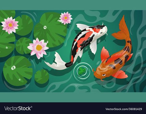 Koi Fish Pond Ideas, Fish Pond Drawing, Pond Drawing, Japanese Koi Fish Tattoo, Koi Fish Swimming, Koi Fishes, Koi Fish Tattoo, Koi Fish Pond, Japanese Koi