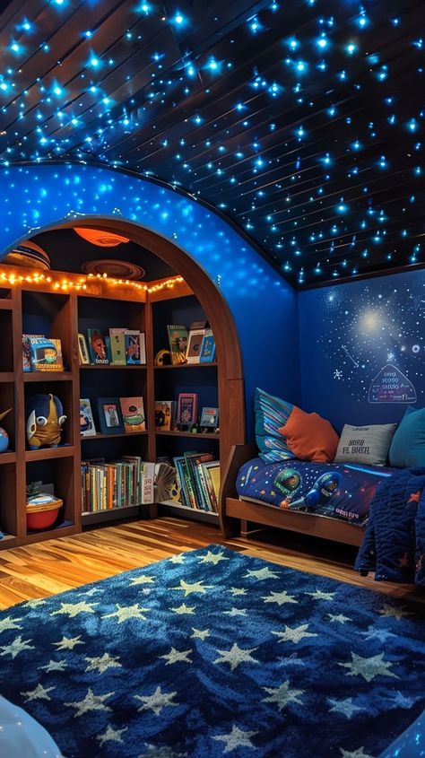 "Starry Night Bedroom: A cozy #kidsshouldbedecor transformed into a #stargazing haven, complete with #twinklinglights and celestial decor. #bedroomdesign #nightscene #comfortable #childrensroom #aiart #aestheticphoto #stockcake ⬇️ Download and 📝 Prompt 👉 https://stockcake.com/i/starry-night-bedroom_1070855_811545" Starry Room Aesthetic, Star Ceiling Bedroom, Star Bedroom Aesthetic, Galaxy Themed Room, Starry Night Room, Celestial Ceilings, Roman Bedroom, Night Sky Ceiling, Starry Night Nursery