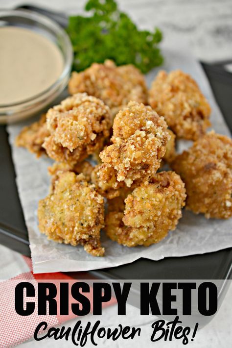 These Crispy Keto Cauliflower Bites are packed with flavour! Pair them with your fave main, alongside your fave dip or on a salad instead of croutons. #Keto #LowCarb #Recipe Keto Cauliflower Bites, Crispy Cauliflower, Eating Keto, Lent Recipes, Cheesy Cauliflower, Cauliflower Bites, Extreme Couponing, Cauliflower Recipes, Croutons