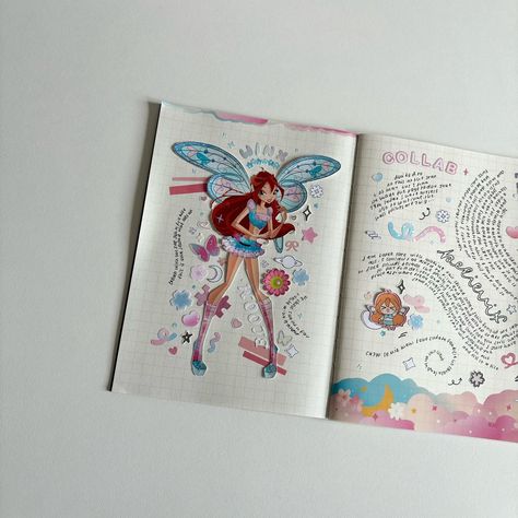 bloom ⸜(✿◠‿◠)⸝♡ collab with my dear frend @selin.journals ! we decided to do a favourite winx girly spread and i chose bloom ofc in the believix transformation clothes 🤭 i find them so prettieee go check out her part of collab 🌸🌸🌸 @selin.journals she did a cutie stella page aaaaaa do you have a favourite winx? or a favourite transformation/season of winx? (also it took me so long to make this miss Selin I hope you can forgive me one day i do not have a printer and I procrastinated buying ... Diary Pages Ideas, Girly Doodles, Bulletin Journal Ideas, Bullet Journal Aesthetic, Stationery Craft, Art Folder, Journal Aesthetic, Journal Writing Prompts, Book Art Drawings