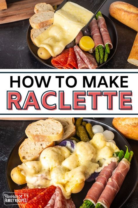 How to Make Raclette. Raclette is both a type of Swiss semi-hard cheese and also a traditional Swiss dish originating from the Alpine regions of Switzerland and France. The cheese itself has a creamy, slightly nutty flavor and melts easily. Whether you’re serving potatoes, veggies, meats, or even bread, a layer of melted raclette cheese will take it to the next level. Raclette Recipes Dinners, Raclette Dinner Party, Comfort Food Appetizers, Raclette Recipes, Raclette Cheese, Grilled Carrots, Party Snacks Easy, Baked Veggies, Classic Appetizers