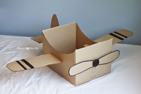 Cardboard Airplane Diy, Cardboard Airplane, Crafts Cardboard, Airplane Diy, Airplane Gifts, Airplane Crafts, Unique Vehicles, Box Crafts, Repeat Crafter Me