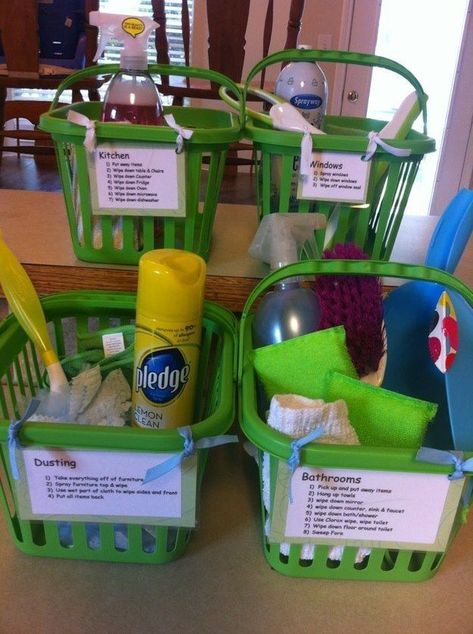 Make sure your kids pull their weight by turning these dollar-store staples into chore baskets. | 29 Dollar Store Finds That Will Keep Your Kids Busy All Summer fun kids crafts, kid ideas, #kids #diy kids diy ideas Kid Chores, Oppgaver For Barn, Chore Ideas, Kids Chores, Chore List, Chore Charts, Chores For Kids, Cleaning Organization, Cleaning And Organizing