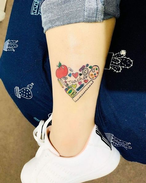 Teaching Tattoos, Animal Design Tattoo, Teacher Tattoos, Ankle Tattoos, Owl Tattoo Design, Tasteful Tattoos, Owl Tattoo, Design Tattoo, Ankle Tattoo