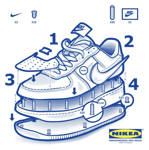 Assembly project for Nike. Sneakers Sketch, Sneakers Illustration, Sneaker Posters, Nike Art, Sneaker Design, Nike Shoe, Shoe Design Sketches, Sneaker Art, Industrial Design Sketch