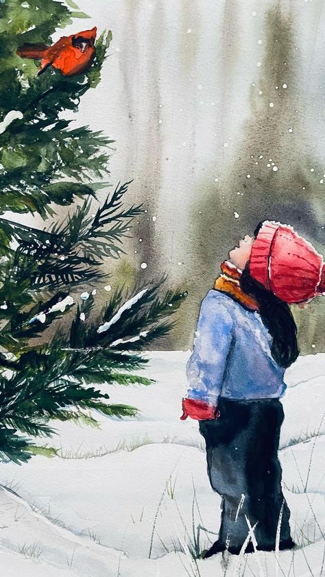 Watercolor Christmas Cards Diy, Winter Landscape Painting, Winter Illustration, Painting Snow, Winter Watercolor, Snow Days, Christmas Card Art, Diy Watercolor Painting, Watercolor Christmas Cards