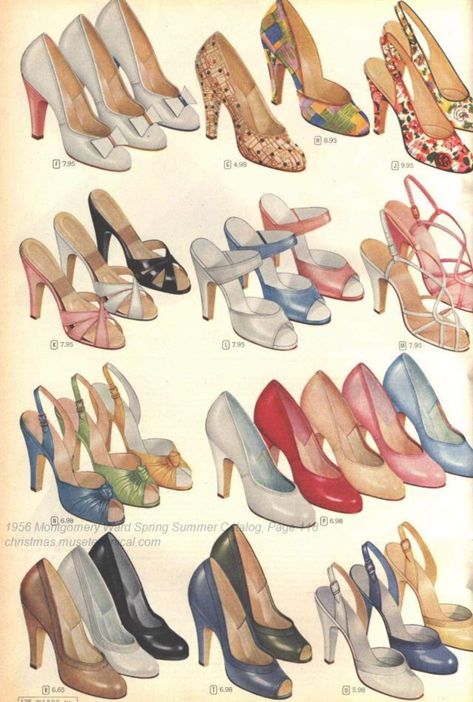 1950s Womens Shoes, Vintage Spring Outfits, Historical Garments, Modern Retro Decor, 1960s Shoes, 1950s Shoes, Mermaid Shoes, 1950s Fashion Women, 60s Home