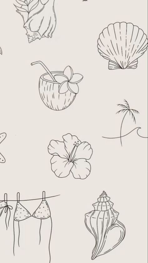 Cuban Tattoos, Beach Theme Tattoos, Small Easy Drawings, Tropical Flower Tattoos, Teacup Tattoo, Hawaii Tattoos, Seashell Tattoos, Mystical Tattoos, Stencil Ideas