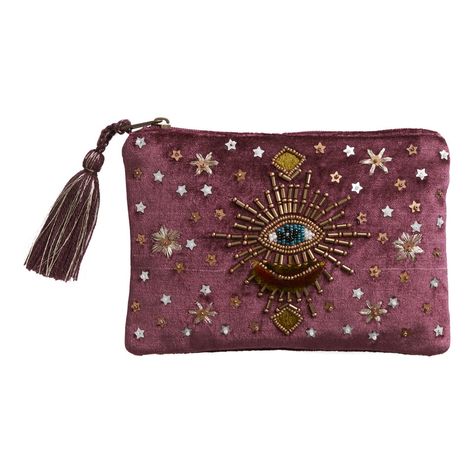 Wine Red Velvet Evil Eye Celestial Beaded Jewelry Pouch - World Market Cool Bags, Formal Pants, Embroidery Bags, Beautiful Ladies, Beaded Bags, World Market, Womens Purses, Red And Gold, Jewelry Pouch