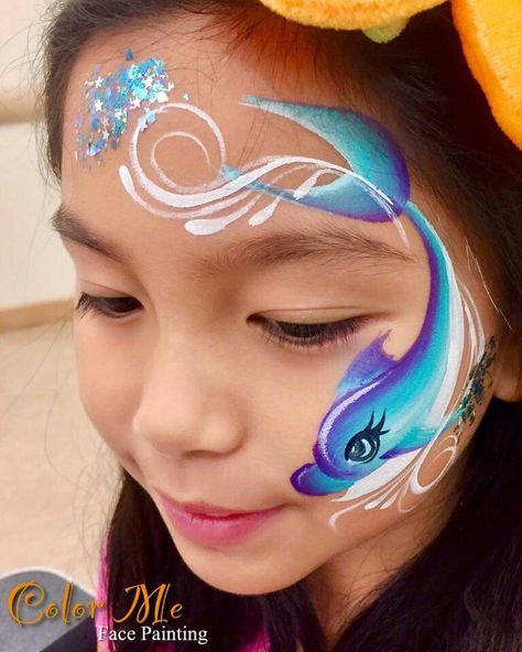 Vanessa Mendoza Dolphin Face Paint, Mermaid Face Paint, Face Painting Images, Animal Face Paintings, Festival Face Paint, Christmas Face Painting, Cheek Art, Girl Face Painting, Face Painting Tutorials