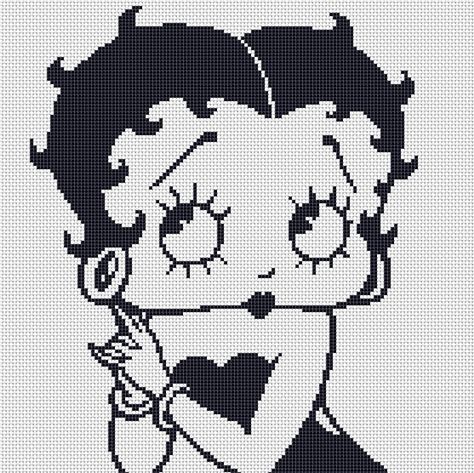 Betty Boop Alpha Pattern, Betty Boop Pixel, Betty Boop Cross Stitch, Pixel Art Black And White, Betty Boop Figurines, Disney Cross Stitch Patterns, White Symbol, Betty Boop Art, Crochet Decor