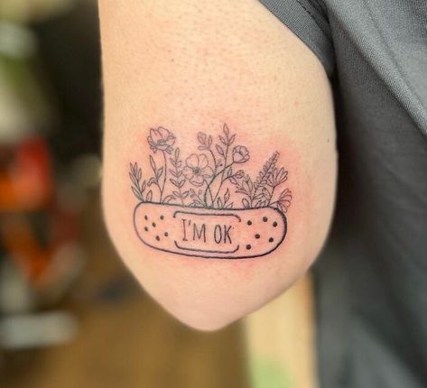 Losing Weight Tattoo Ideas, Psychological Tattoos Ideas, I’ll Be Okay Tattoo, I'm Ok Tattoo, Medical Inspired Tattoos, Cute Zombie Tattoo, Pots Awareness Tattoo, Self Help Tattoos, Mental Health Tatoos Design Healing