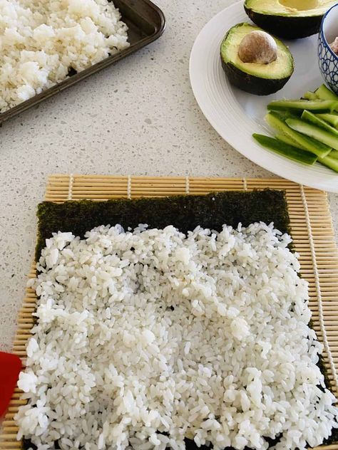 Sushi Making Aesthetic, Making Sushi At Home, Sushi Homemade, Birthday Foods, Homemade Sushi Rolls, Sushi Fillings, Cooking Sushi, Sushi Ingredients, Making Sushi