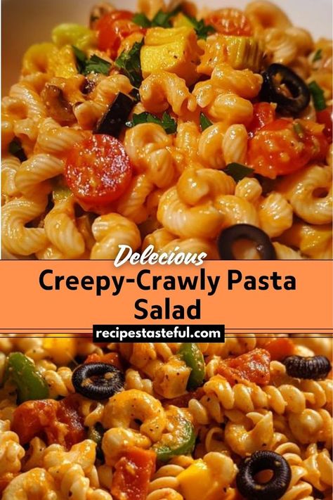 This Creepy-Crawly Pasta Salad is a fun and festive vegan dish perfect for Halloween or any special occasion. With a mix of colorful vegetables and creepy olive decorations, it's a delicious and eye-catching way to enjoy pasta salad. Spiral Pasta, Vegan Dressing, Fusilli Pasta, Festive Desserts, Colorful Vegetables, Pasta Shapes, Gluten Free Pasta, Breakfast For Dinner, How To Cook Quinoa