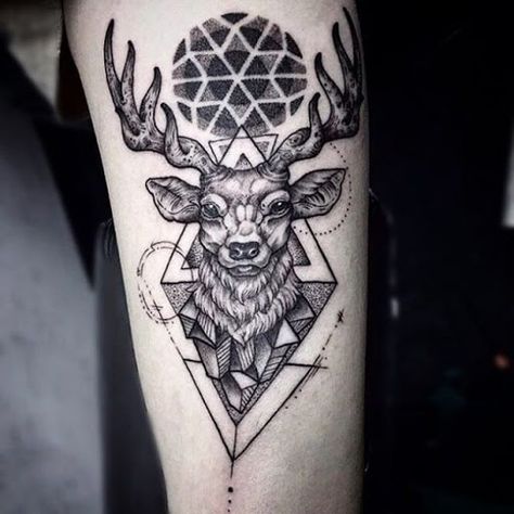 15+ Tribal Deer Tattoo Designs and Ideas | PetPress Dear Tattoos, Deer Tattoo Meaning, Minimal Tatoo, Upper Thigh Tattoo, Bear Tattoo Meaning, Geometric Tattoo Meaning, Antler Tattoos, Deer Head Tattoo, Thigh Tattoo Ideas