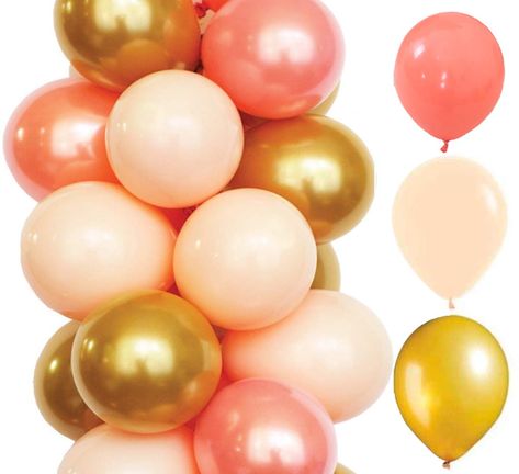 30 Balloons, Peach Baby Shower, Peach And Gold, Peach Party, Beach Pink, Event Backdrop, Spring Wedding Flowers, Gold Baby Showers, Shower Bebe