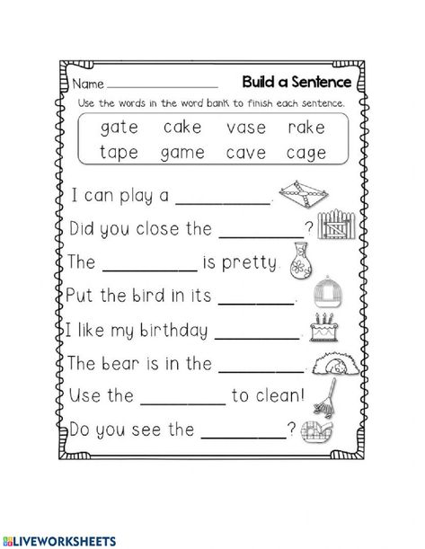 CVCe- Finish the Sentence - Interactive worksheet Magic E Sentences, Cvce Words Worksheets, Complete The Sentences Worksheet, Magic E Worksheet, Cvc Words Sentences, The Sentence Worksheet, Complete Sentences Activities, Cvce Worksheets, Cvce Activities