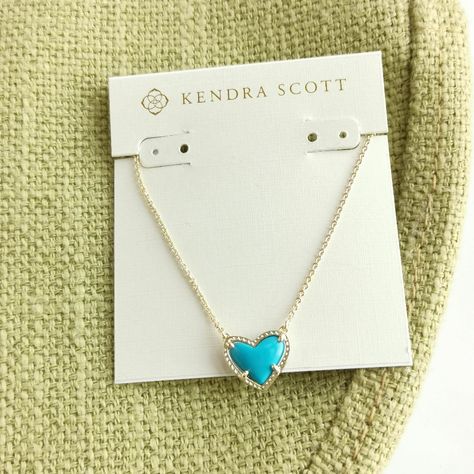 Hot Ari Heart Collection!!! Brand New Kendra Scott Ari Heart Turquoise Magnesite Gold Pendant Necklace 0.49" L X 0.57" W Pendant On 15"L Chain + 2" Extender Brand New!! Never Used Kendra Scott Silver Necklace, Turquoise Heart Necklace, Kendra Scott Necklace Elisa, Scorpio Necklace, Pink Heart Necklace, Kendra Scott Necklace, Turquoise Heart, Red Necklace, White Necklace