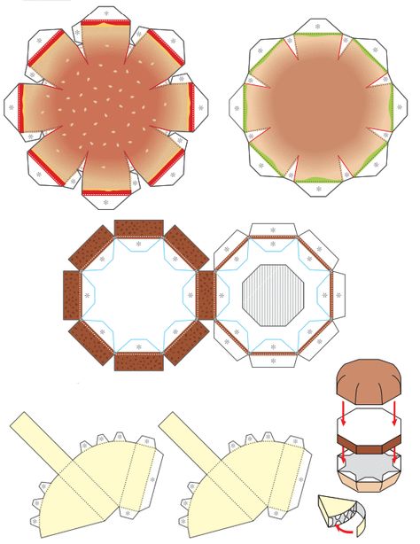 Hamburger Paper Craft, Paper Craft Food Template, 3d Paper Food Templates, Tori Crafts Printable, Papercraft Food, Sushi Paper Craft, Paper Food Crafts, Paper Hamburger, Food Papercraft