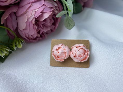 Polymer Clay Peony, Peony Jewelry, Peony Earrings, Light Pink Peony, Flower May, Small Flower Earrings, Cute Gifts For Her, Thoughtful Gifts For Her, Light Pink Flowers