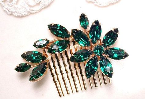 Emerald Headpiece, Green Hair Accessories, Wedding Headpiece Vintage, Gold Vintage Wedding, Emerald Green Hair, 1920s Wedding Dress, Dark Green Hair, Wedding Hairpiece, Magical Jewelry