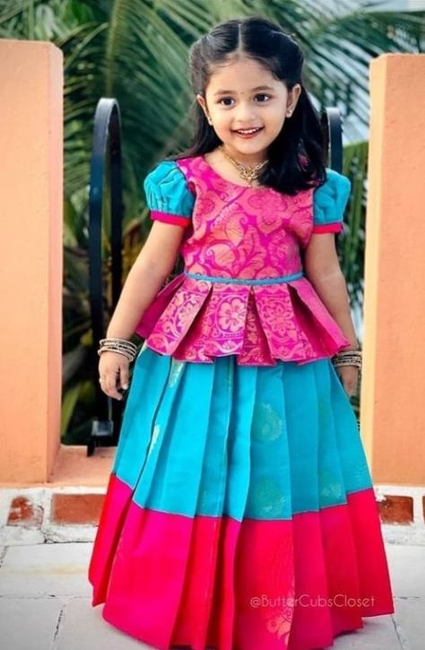 Baby Pattu Langa Blouse Designs, Paavadai Sattai For Kids, Pattu Langa For Baby Girl, Pavadai Sattai Designs Kids, Pattupavadai Designs For Kids, Baby Girl Langa Blouse Designs, Kids Pattu Langa Designs, Pattu Pavadai Blouse Designs, Pattu Lehenga For Kids