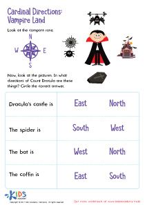 Motivate your child to learn cardinal directions with this spooky vampire-themed cardinal directions printable worksheet! Cardinal Points Worksheets, Cardinal Directions Worksheet, Montessori Geometry, Compass Directions, Counting Practice, Cardinal Point, Cardinal Directions, Kindergarten Social Studies, Homeschool Social Studies