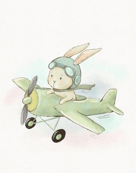 Airplane Vintage Illustration, Vintage Watercolor Illustration, Watercolor Kids Illustration, Kids Illustration Art, Baby Watercolor Painting, Bunny Watercolor Painting, Children Book Illustration Watercolor, Vintage Airplane Art, Plane Drawing