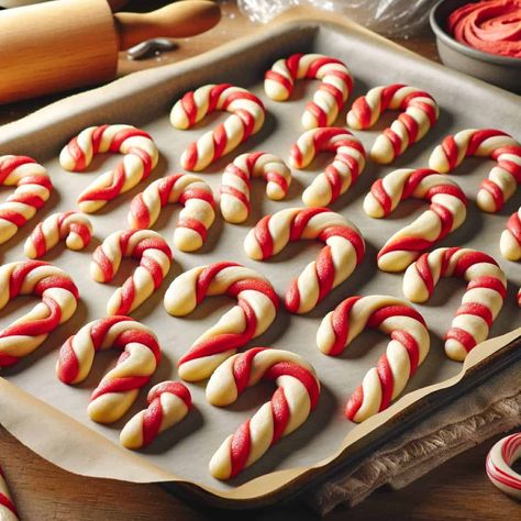 Candy Cane Biscuits – Bec's Table Candy Cane Biscuits, Thermomix Baking, Sugar Sticks, Easy Candy, Food Handling, Classic Candy, Biscuits Recipe, Santa Cookies, Red Food Coloring