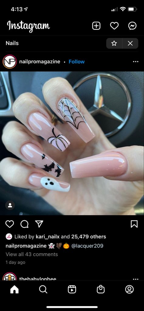 Nude Halloween Nails, Pink Halloween Nails, Horror Nails, Holloween Nails, Nail Foils, Halloween Nails Easy, Ghost Bat, Halloween Acrylic Nails, Simple Acrylic Nails