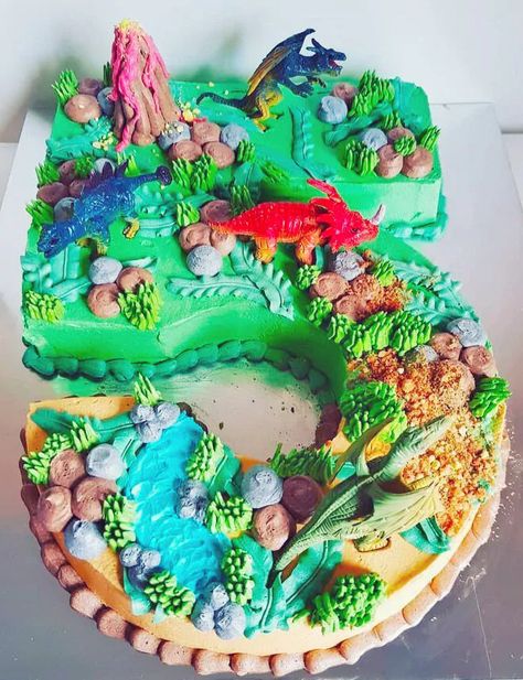 Dinosaur Cakes For Boys, Dinosaur Cake Ideas, The Good Dinosaur Cake, Dinosaur Cake Pops, Dinosaur Volcano, Volcano Cake, Number Birthday Cakes, 5th Birthday Cake, Dino Cake