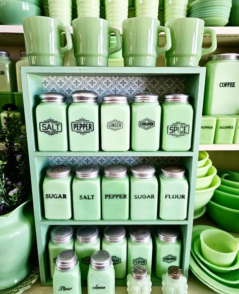 I had to get them!! 🤣 💚 #newmugs #worldmarket #getonthebandwagon #shakers #eapg #saltbox #spice #canisters #mckeecanisters #myhome #mycollection #jadeite #jadite #fireking #mckee #jeannette #happystacks #photooftheday #instagood #instadaily #insta #instantcollection #instagram #smile #good #happy #love #family Jadeite Kitchen, Jadite Green, Salt Box, Love Family, Fire King, Happy Love, World Market, Pyrex, Canisters