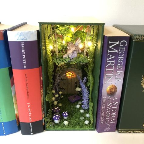 Garden Book Nook, Fairy Diorama, Fairy Garden Books, Bookshelf Diorama, Paris Alley, Bookshelf Inserts, Nook Bookshelf, Book Nook Shelf Insert, Book Nook Shelf