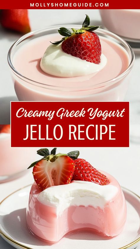 Indulge in a guilt-free treat with this refreshing Greek yogurt jello recipe. This simple and healthy dessert is the perfect way to satisfy your sweet cravings without the extra calories. Packed with protein and creamy goodness, you won't believe how delicious and satisfying this combination can be. Whether you enjoy it as a light snack or a tasty dessert, this Greek yogurt jello is sure to become a new favorite in your recipe collection. Yogurt With Jello, Yogurt And Jello Pudding, Healthy Jello Desserts, Yogurt And Jello Recipes, Recipes Using Vanilla Greek Yogurt, Jello Greek Yogurt Recipes, Sugar Free Jello And Greek Yogurt, Greek Yogurt And Jello Recipes, Yoghurt Dessert Recipes