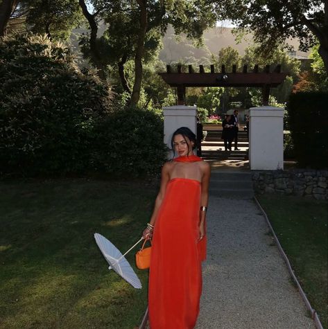 Burnt Orange Summer Dress, Spring Wedding Guest Men, Wedding Guest Dress With Shawl, Strapless Wedding Guest Dress, Cabo Wedding Guest Attire, Wedding Guest Dress Strapless, Formal Dress Aesthetic, Wedding Guest Pictures, Orange Wedding Guest Dress