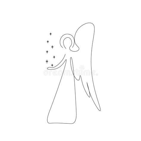 Angel silhouette on white background, Line drawing design. Vector illustratio stock illustration Angel Silhouette Drawing, Angel Outline Tattoo Simple, Line Art Angel, Angel Sketch Simple, Guardian Angel Drawing Simple, Angel One Line Drawing, Angel Sketch, Angel Silhouette, Silhouette Drawing