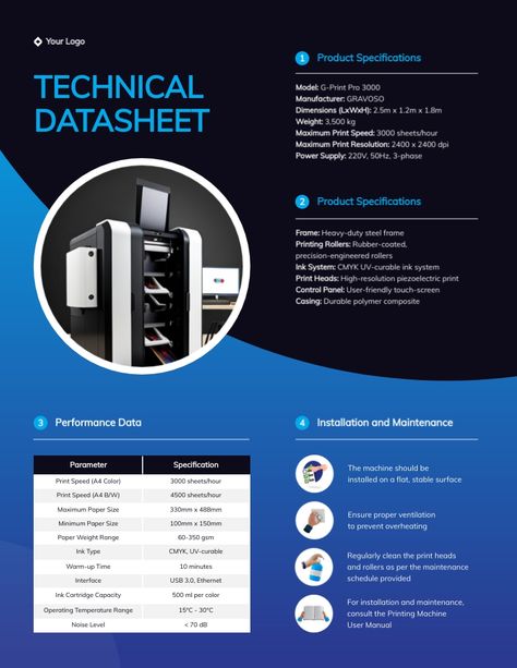 Heavy Equipment Technical Datasheet Template Visme Coffee Infographic, Sheet Design, Digital Data, Social Media Advertising Design, Brand Kit, Free Product, Edit Text, Lightroom Presets Free, Cloud Storage