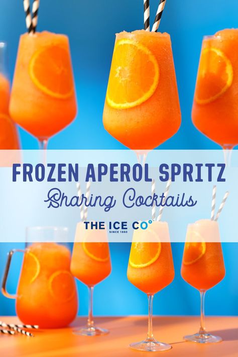 frozen aperol spritz prosecco sharing cocktail recipe Frozen Aperol Spritz, Orange Wheels, Frozen Cocktails, Cheez It, Aperol Spritz, We Made It, Slushies, Again And Again, Sparkling Wine