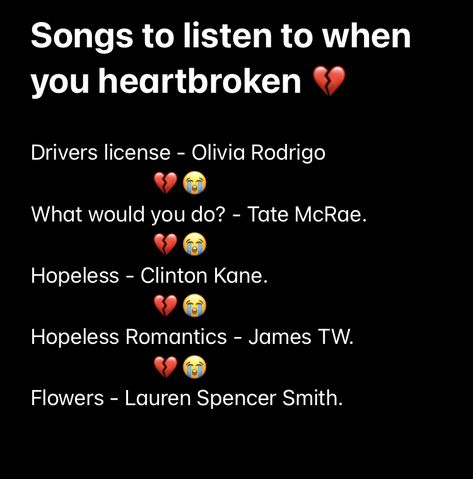 I listen to these often when going through a break-up and wanted to share them with everyone!🫶 Songs To Listen To After A Breakup, Break Up Songs, James Tw, Spencer Smith, Breakup Playlist, Breakup Songs, Break Up, After Break Up, Random Stuff