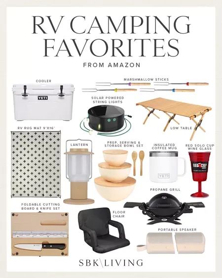 TRAVEL \ RV camping favorites! All of these items we can’t live without on our airstream adventures outdoors or picnic. | SBK Living Airstream Camping, Marshmallow Roasting, Marshmallow Sticks, Trailer Organization, Backyard Dining, Wine Picnic, Airstream Remodel, Propane Grill, Camping Supplies