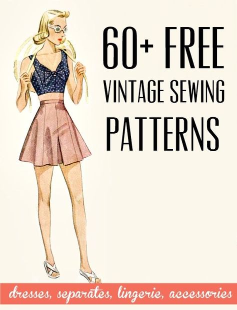 free vintage and retro dress sewing patterns, separates, lingerie and accessories Free Vintage Sewing Patterns, Vintage Sewing Patterns Free, Patron Vintage, Dresses Patterns, Diy Amigurumi, Beginner Sewing Projects Easy, Sew Ins, Motif Vintage, Free Sewing Patterns