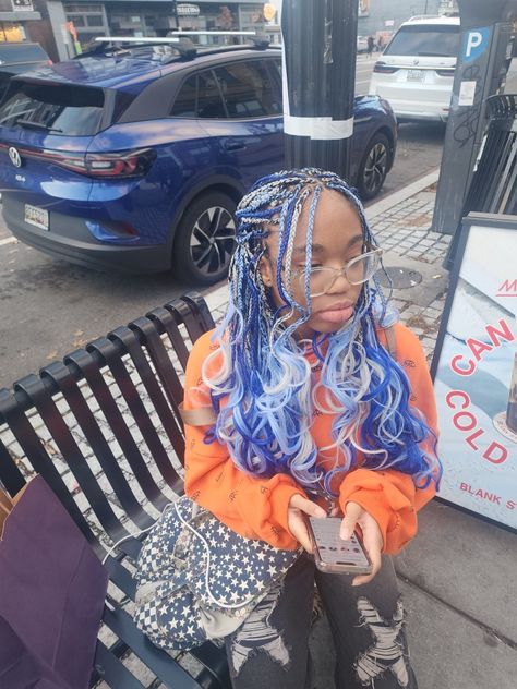 Pastel Blue Braids, Periwinkle Braids, Light Blue Box Braids, White And Blue Braids, Blue And White Braids, Blue And Purple Braids, Pink And Blue Braids, Light Blue Braids, Blue Braided Hair