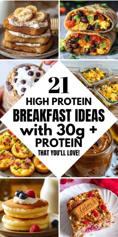 Looking for easy protein breakfast ideas that help with a calorie deficit? These calorie deficit breakfast recipes provide 30 grams of protein while keeping your calories low. Save this pin for easy, healthy recipes like protein French toast, smoothies, and more to kickstart your day! High Protein Breakfast No Carb, Low Calorie High Protein Breakfast Sandwich, Whole Foods High Protein Diet, High Protein Breakfast Meal Prep Ideas, Protein Ideas For Breakfast, Breakfast For Calorie Deficit, 35g Protein Breakfast, Meals With 35 Grams Of Protein, Morning Protein Breakfast