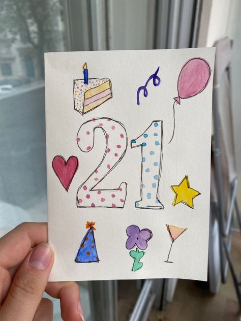 Front Of Card Ideas, Homemade Birthday Cards Aesthetic, 21st Bday Cards Diy, 21st Bday Card Ideas, Happy Birthday Card Homemade, 21 Birthday Card Ideas Handmade, Handmade 21st Birthday Cards Ideas, Homemade Bday Cards For Boyfriend, Homemade 21st Birthday Cards